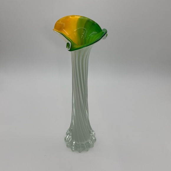 Vintage Jack In The Pulpit Calla Lily Handblown Art Glass Vase 12” Cased Swirl - Picture 1 of 16